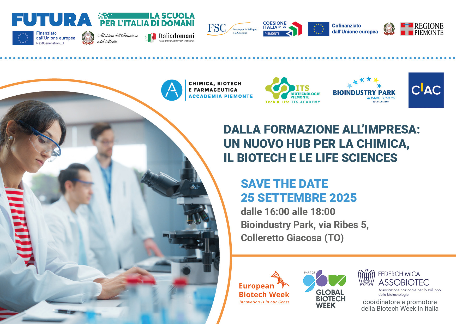 25/09/2025 Evento: Dalla Formazione all’Impresa: un Nuovo Hub per la Chimica, il Biotech e le Life Sciences